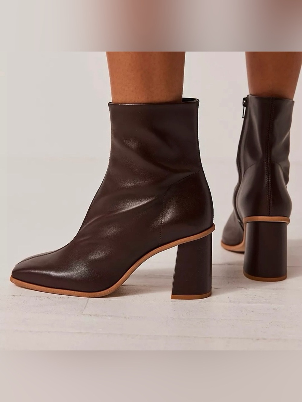 Free People Sienna Leather Ankle Boots Brown Square Toe Block Heel 11